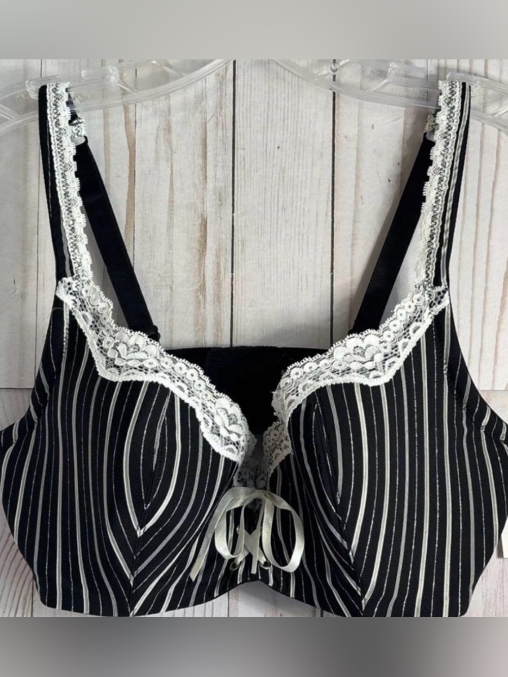 Fredericks of Hollywood Bra 42 D Lace Trim Lightly Lined Corset Detail Striped.